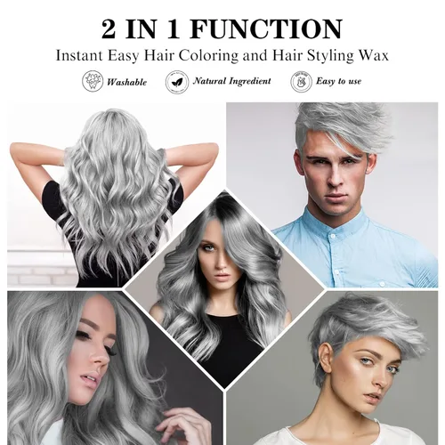 Miniatura 2 de Spray temporal de cera de color gris plateado para el cabello 4.23 oz, tinte en crema para peinado natural instantáneo, barro de coloración