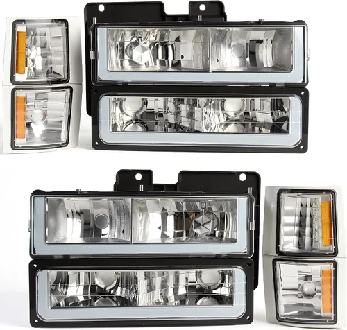 AUTOSAVER88 Conjunto de faros delanteros LED DRL compatible con 1994-1999 Chevy C/K C10 Suburban Tahoe, reemplazo de faro delantero con luz de