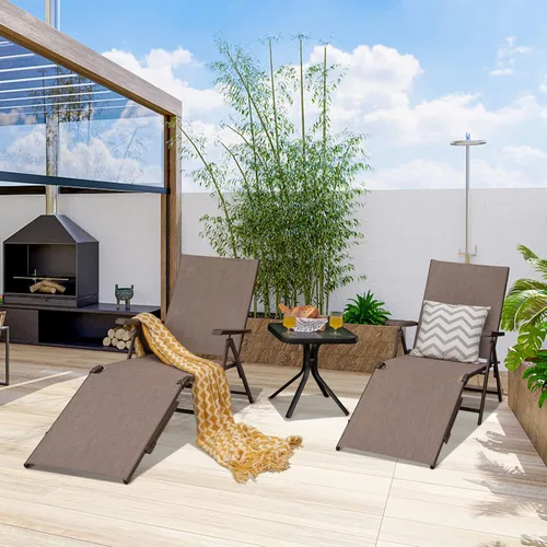 Miniatura 5 de Tangkula Sillón plegable para exteriores, tumbona reclinable con respaldo ajustable de 5 posiciones y reposapiés de 2 posiciones, no requiere Marrón