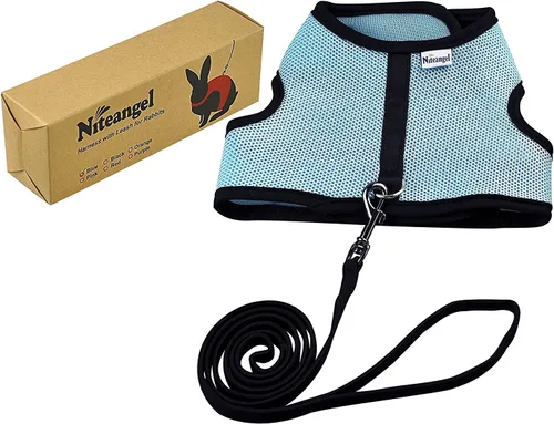 Miniatura 6 de Niteangel Arnés suave ajustable con correa elástica para conejos (L, azul)