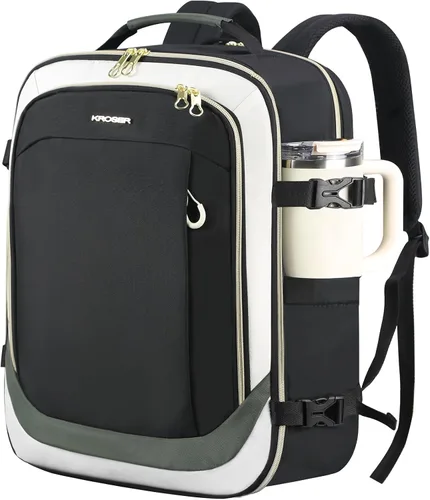 Miniatura 10 de KROSER Mochila grande para computadora portátil para laptop de hasta 17.3 pulgadas con puerto de carga USB, mochila de viaje repelente al agua