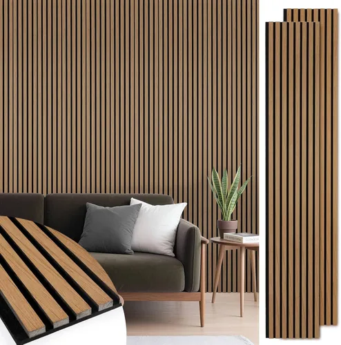 Miniatura 7 de Paneles de pared de listones de madera, paquete de 2 paneles de 106 x 23.6 pulgadas, paneles acústicos de madera para pared, paneles estriados 3D