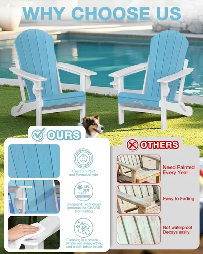 Miniatura 7 de Silla Adirondack plegable – Silla de patio Adirondack reciclable de polietileno de alta densidad para exteriores con soporte para tazas, textura