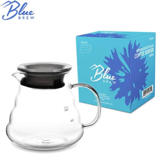 Miniatura 7 de Blue Brew Gama de vidrio transparente Servidor de café para verter sobre café y té, 20.3 fl oz (20 onzas) resistente al calor, jarra, cafetera