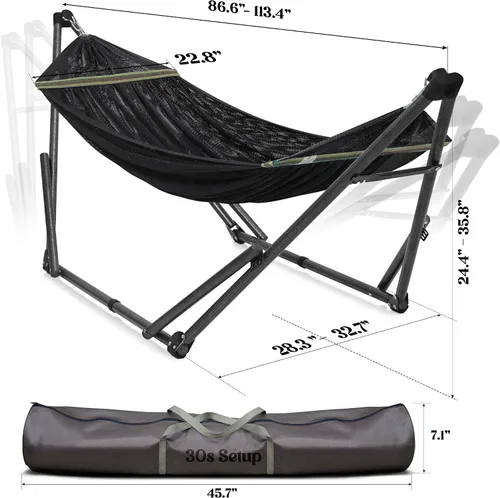 Miniatura 5 de Soporte de hamaca Tranquillo Uniki con garantía de 3 años, hamaca plegable instantánea de 30s con soporte, hamaca de camping con capacidad de 550 1.