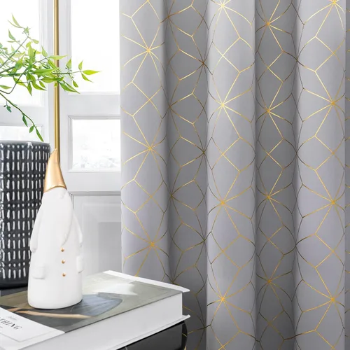 Miniatura 14 de Beauoop - Cortinas opacas 100% de 54 pulgadas de largo para dormitorio y sala de estar, con patrón marroquí dorado, paneles de tratamiento