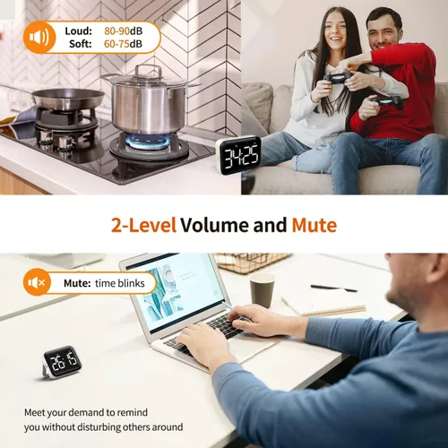 Miniatura 4 de VOCOO - Temporizador magnético de cocina para cocinar con cuenta regresiva ascendente y descendente, temporizador digital con batería y pantalla