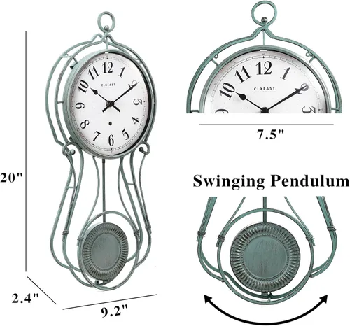 Miniatura 2 de CLXEAST Reloj de pared con péndulo de metal de 20 pulgadas, funciona con pilas, relojes de pared grandes para decoración de sala de estar, acabado