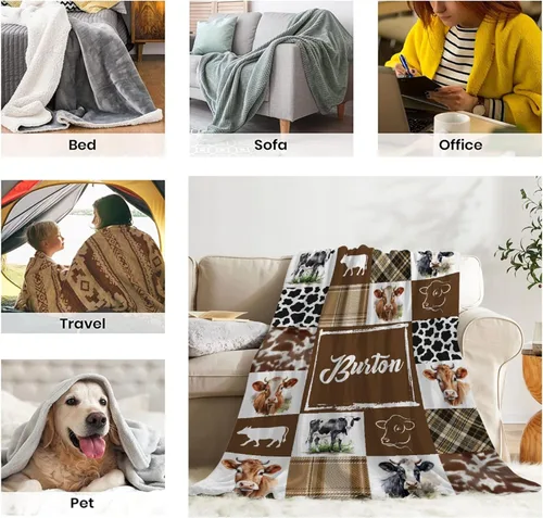 Miniatura 9 de Manta de bebé personalizada con estampado de vaca, nombre personalizado, manta de cumpleaños para recién nacido, manta de recepción para niño