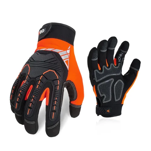 Miniatura 13 de Vgo - 1 par de guantes de piel sintética para protección de impactos, para mecánicos y perforadores, alta destreza, reducción de vibraciones