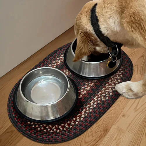 Homespice Montgomery - Tapete ovalado para tazón de gato y perro, 16 x 24 pulgadas, lavable a máquina y resistente a las manchas
