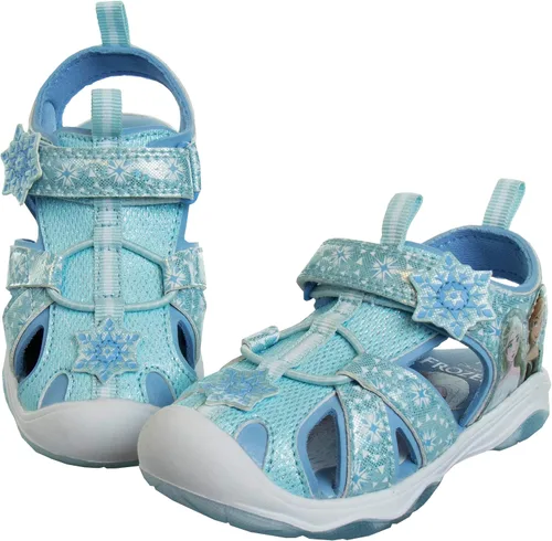 Miniatura 2 de Disney Zapatos para niñas Minnie Mouse o Frozen Sandalias deportivas con punta cerrada (6T-12), talla 6 para niños pequeños, tres luces blancas