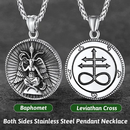 Miniatura 4 de FaithHeart Collar de cabeza de toro punk de acero inoxidable para hombres y mujeres colgante de cruz invertida de Satanás con delicado embalaje