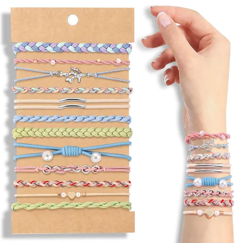 Miniatura 14 de DIYDEC 10 Ligas para el Cabello Pulsera para Mujeres 5 Estilos Suaves Trenzadas Boho Bandas para el Cabello Elásticas Sin Daño Ligas para el Cabello