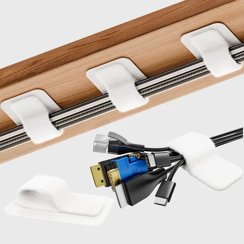 Miniatura 9 de Gestión de cables debajo del escritorio, 【Hasta 15 cables】【Soporte de cables mejorado】 Organizador de cables, cintas de cable ajustables con gancho