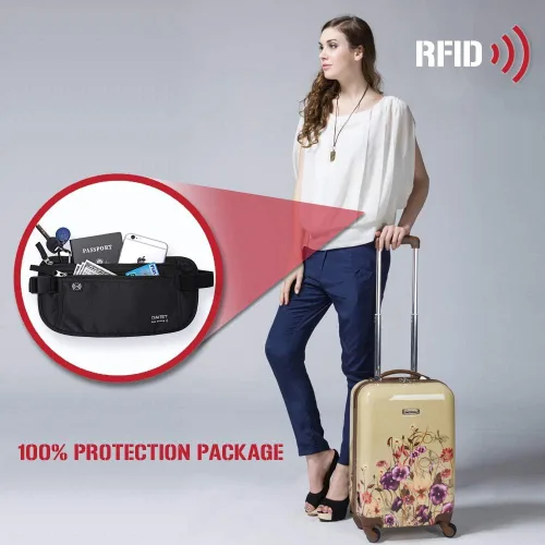 Miniatura 6 de DAITET Cinturón de dinero, soporte para pasaporte, cartera de viaje oculta segura con bloqueo RFID, riñonera encubierta (negro), Negro, Rfid