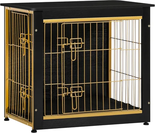 Miniatura 35 de DWANTON Mueble de jaula para perros con cojín, mesa de madera para perros con puertas dobles, casa de perro de interior, tamaño pequeño, mediano