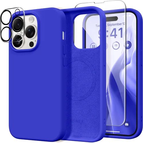 Miniatura 65 de GONEZ Funda de silicona para iPhone 14 Pro Max, compatible con MagSafe, con protector de pantalla + protector de lente de cámara, silicona líquida a