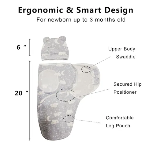 Miniatura 3 de Paquete de 3 Sacos de Dormir Orgánicos para Envolver – Envolturas Ergonómicas para Recién Nacidos de 0-3 Meses – Manta Envolvente para Bebé