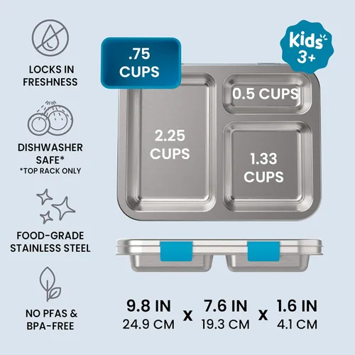 Miniatura 4 de Bentgo Lonchera de acero inoxidable para niños, resistente a las fugas, 3 compartimentos con recipiente de silicona adicional, duradera, ecológica