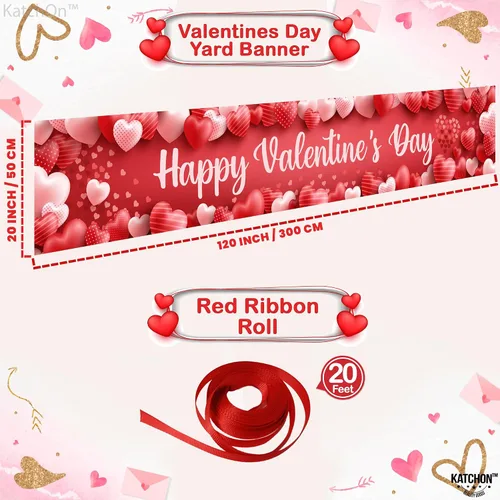 Miniatura 2 de KatchOn, Cartel de feliz día de San Valentín, grande, 120 x 20 pulgadas, decoraciones de patio de San Valentín, decoración del día de San Valentín