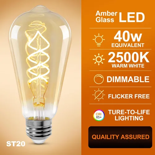 Miniatura 2 de ST64 Bombillas LED E26 Vintage Edison, vidrio ámbar claro, regulable, 4 W (equivalente a 40 W) 300 lúmenes, 2500 K blanco cálido, diseño de ámbar