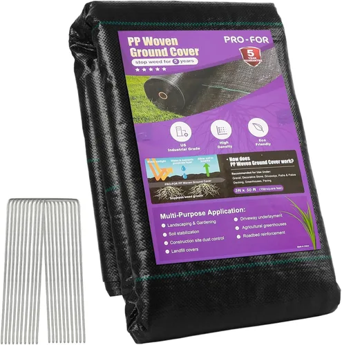 Tela barrera contra malezas de uso pesado de 3 pies x 50 pies, 3.2 onzas, tela paisajística - Cubierta de suelo tejida premium para jardinería,
