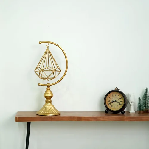 Miniatura 6 de HLQMFHT Escultura Abstracta Geométrica de Metal de 5.6 pulgadas de ancho x 16.3 pulgadas de alto sobre Base de Hierro Fundido, Decoración de Gold-f