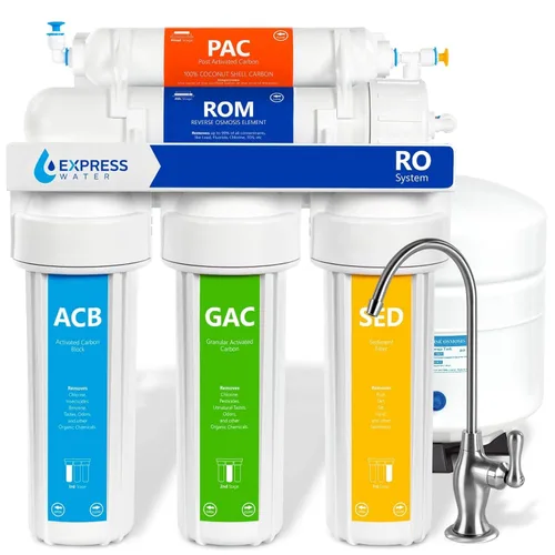 Express Water Sistema de filtración de agua de ósmosis inversa - Sistema de filtro de agua RO de 5 etapas con grifo y tanque - Filtro de agua debajo