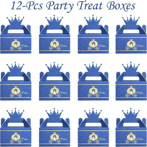 Miniatura 4 de Caja de premios con corona de príncipe para fiesta, caja de dulces azules y dorados, suministros de fiesta para baby shower, decoración