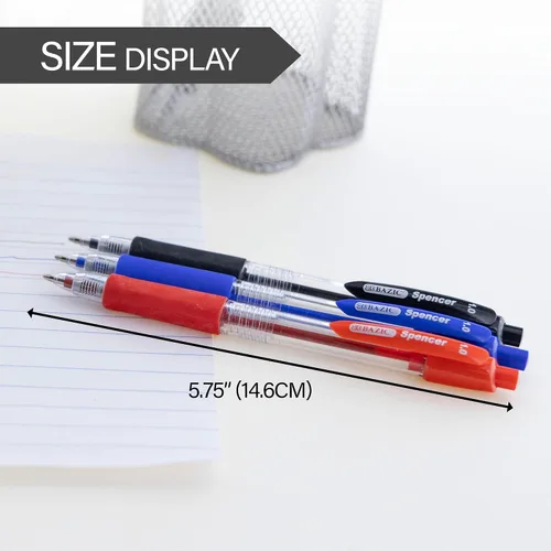 BAZIC PRODUCTS Spencer Asst. Bolígrafo retráctil de color con empuñadura de cojín, 5 unidades, para escritura escolar y oficina