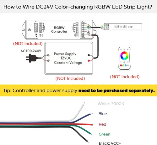 Miniatura 4 de Tira de luz LED RGBW de 24 voltios más brillante RGBW de alto CRI RGB+blanco cálido, 16.4 ft/16.4 pies denso 600 LED de alto lumen 5050 0.472 in