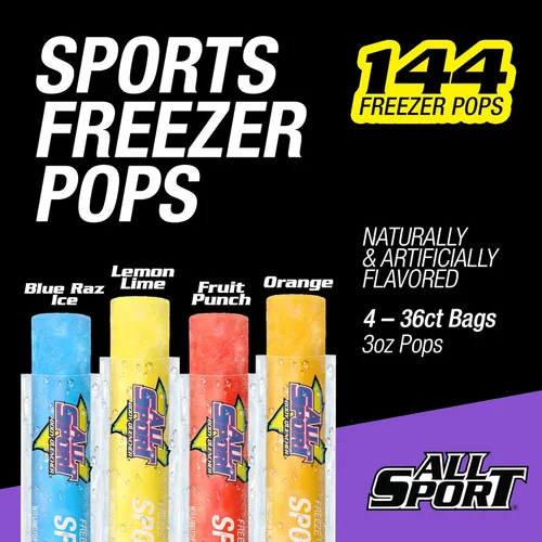 Miniatura 3 de All Sport Barras congeladoras, paletas de hielo refrescantes de tamaño gigante de 3 onzas con electrolitos, vitaminas B y potasio – hielo azul Raz