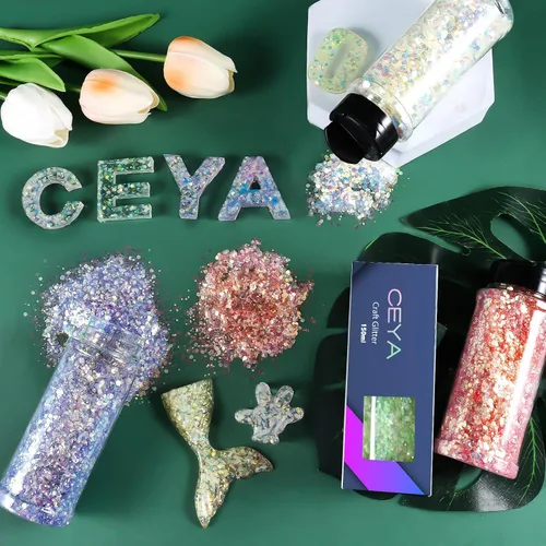 Miniatura 6 de Ceya Brillantina gruesa, 3.3 onzas/3.35 oz azul cielo mezcla de purpurina fina en copos de polvo iridiscente para uñas de resina epoxi, vasos