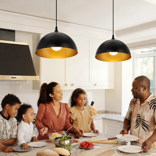 Miniatura 2 de Iluminación colgante de granja para isla de cocina, lámparas colgantes de cúpula negra y dorada, lámpara de techo colgante industrial para comedor