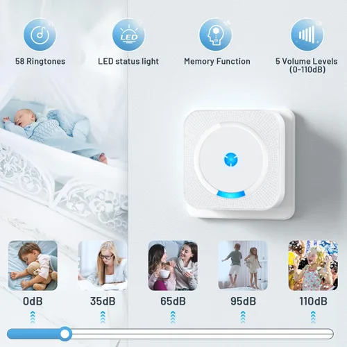 Miniatura 4 de Extensor de timbre inalámbrico con receptor para timbre con cable existente, convertir timbre con cable en timbre de puerta inalámbrico, rango
