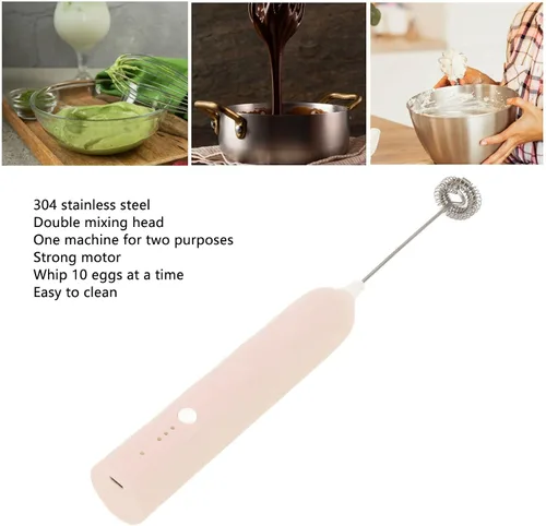 Miniatura 4 de Espumador de leche de mano, máquina de espuma de café, batidor eléctrico recargable por USB, licuadora ajustable de 3 velocidades con 2 cabezales