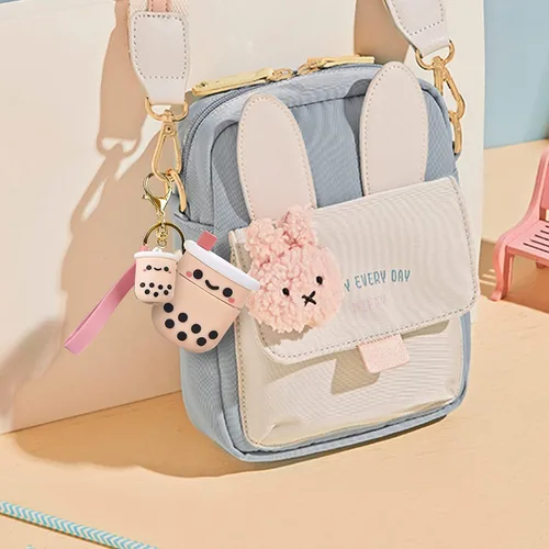 Miniatura 4 de Funda protectora de silicona para Airpods con llavero, diseño de té con leche Boba rosa femenino, a prueba de golpes, compatible con AirPods 1 y 2