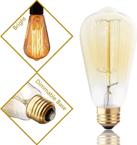 Bombillas incandescentes vintage de 60 vatios para Edison, base E26, bombillas decorativas de filamento antiguo, 252 lúmenes, ámbar de rayos