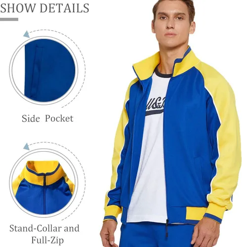 Miniatura 4 de DUOFIER Conjunto deportivo para hombre, sudadera con cremallera completa, pantalones deportivos cálidos, ropa de entrenamiento para gimnasio