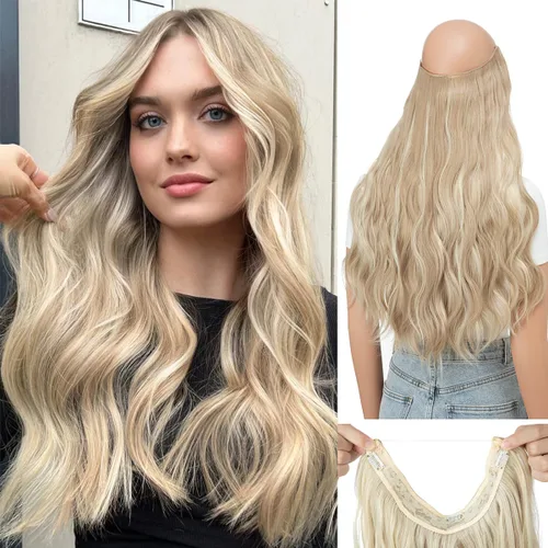 Miniatura 9 de Extensiones de cabello de alambre transparente invisible con 3 clips seguros, diadema ajustable, tamaño ondulado, rizado, largo, sintético