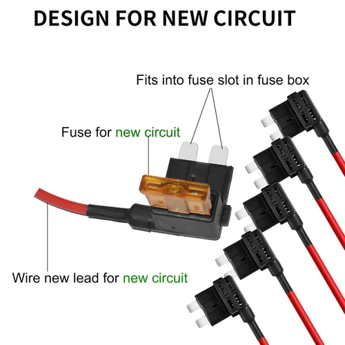 Miniatura 5 de MuHize Kit de grifos de fusibles, paquete de 5 – Grifos de adición de circuito automotriz de 12 V, adaptador de clip de bloqueo con fusible de hoja