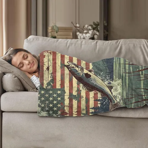 Miniatura 3 de Manta de pesca con bandera estadounidense para mujeres, niñas y niños, manta de franela suave, regalos para sala de estar, sofá, hogar, decoración