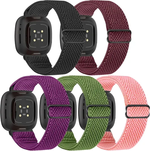 Miniatura 10 de Bandas elásticas compatibles con Fitbit Versa 4/Versa 3/Sense 2/Sense, correas de repuesto deportivas de nailon ajustables para mujeres y hombres