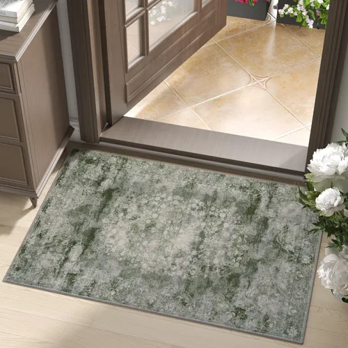 Miniatura 161 de Jinchan Fiora - Alfombra redonda de 8 pies, alfombras vintage con diseño floral envejecido, lavable a máquina, antideslizante, de pelo bajo, Azul