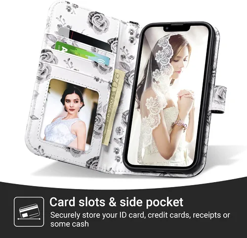 Miniatura 3 de ULAK Compatible con iPhone 13 Funda tipo cartera para mujer, funda tipo billetera de piel PU con tarjetero y función de caballete, funda protectora