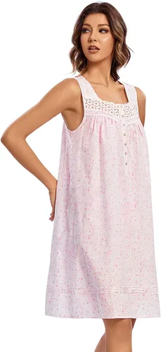 Miniatura 5 de FMIRREO Camisón de algodón para mujer, sin mangas, cómodo, ligero, ropa de dormir victoriana, fresca y acogedora