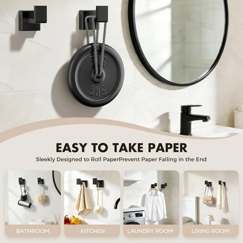 Miniatura 6 de Juego de 10 accesorios de baño negro mate, juego de herrajes de baño de acero inoxidable, toalleros para baño montados en la pared, juego de barras