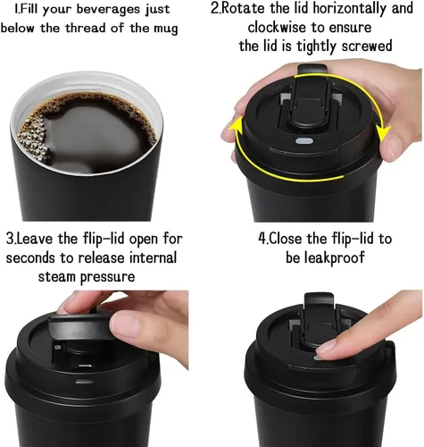 Miniatura 4 de Funkrin Taza de café aislada con popote y tapa abatible, vaso de 24 onzas con revestimiento de cerámica, taza de viaje a prueba de fugas al vacío