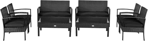 Miniatura 11 de HAPPYGRILL Juego de muebles de patio de 4 piezas, juego de conversación de mimbre de ratán para jardín, piscina, césped, sofá biplaza, asiento Marrón
